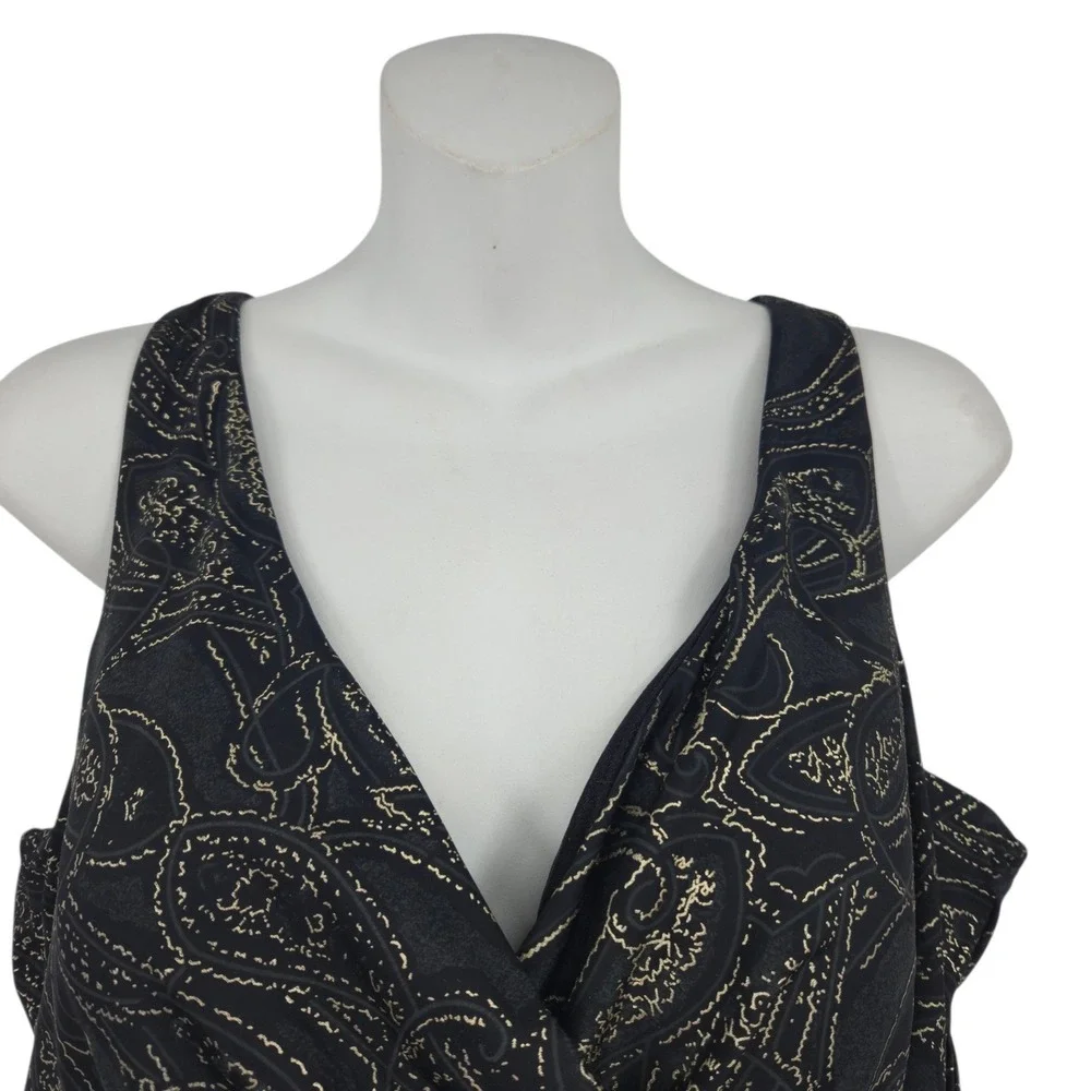 Miraclesuit One Piece Swimsuit Women 16 Black Gold Paisley Mesh Surplice Glam